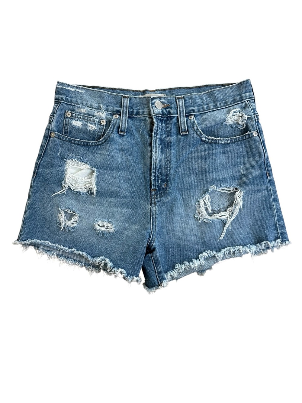 MADEWELL Light Blue Distressed High Waist Cutoff Denim Shorts